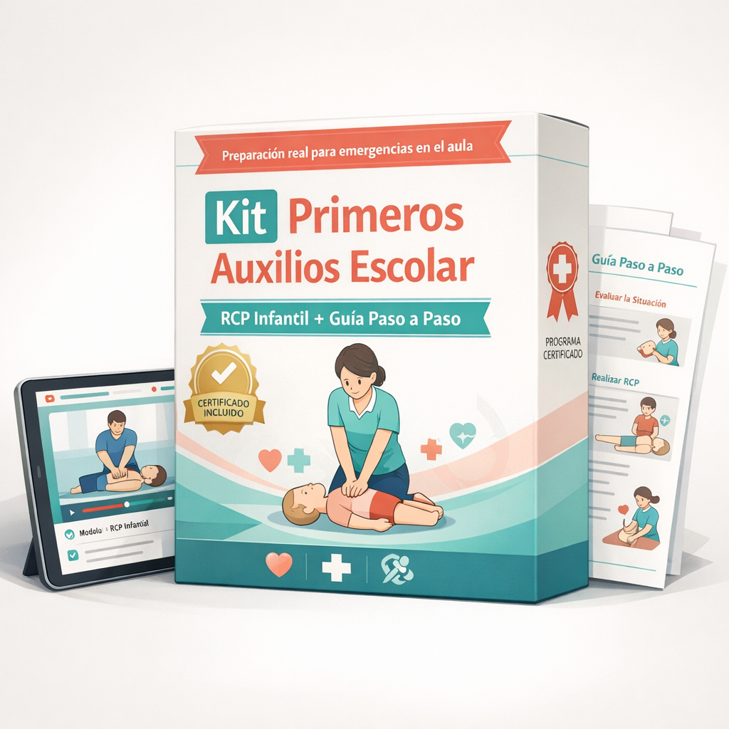 🩺 Kit Primeros Auxilios Escolar — VIDEO RCP Infantil + Guía PDF Paso a Paso